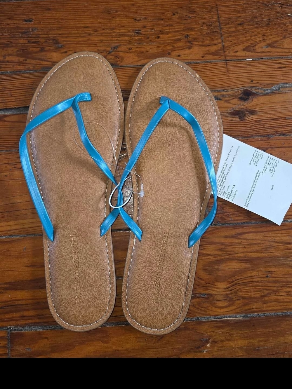 Amazon Essentials Tan Flip Flop Sandals with Bright Blue Straps